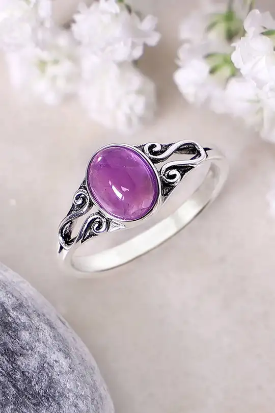 925 Sterling Silver & Amethyst Gemsone Bali Scroll Ring for Women Party Gift