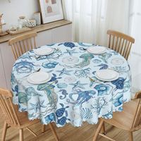 Customized Round Oilproof Marine Animal Table Cover Ocean Theme Tablecloth for Picnic 60 inches Table Cloth