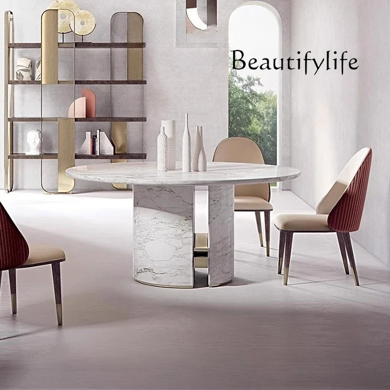 WW NEW Italian minimalist design rock slab dining table hotel villa home light luxury marble dining table
