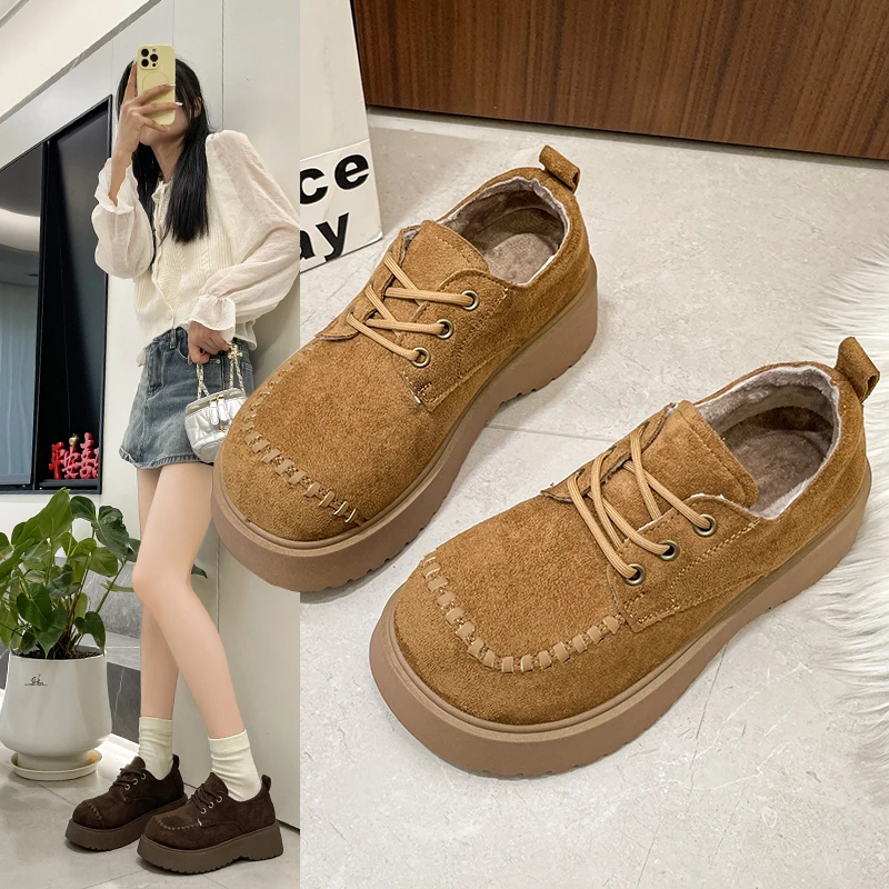 

Thick-soled Square Heel Round Toe Lace-up Waterproof Platform Versatile, Comfortable, Anti-slip and Breathable Women's Shoes