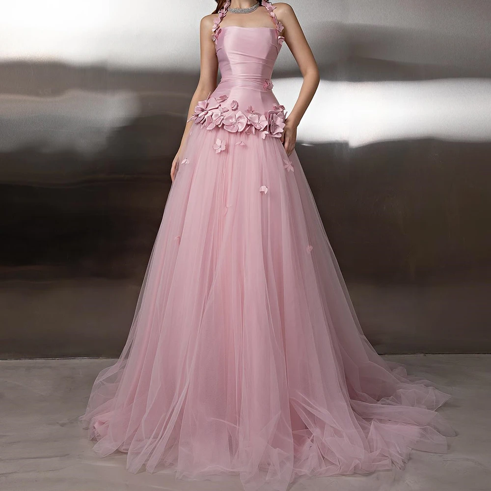 

Customized Mermaid Evening Dresses Floor-length Square Collar Sleeveless Prom Gown Fashion Flowers Draped Backless Party Gown