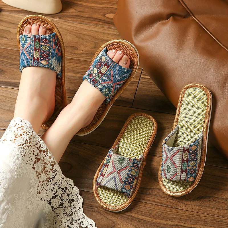 الصيف الأزواج أحذية المنزل الخيزران الكرمة العشب النعال داخلي سميكة لينة أسفل أرضية خشبية كول عدم الانزلاق النعال الشرائح