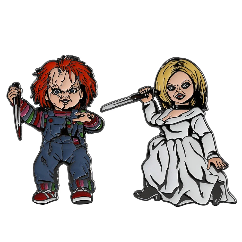 2pcs/set Chucky Film Movie Brooches Anime Zinc Alloy Metal Enamel Pins for Women Men Lapel Pin Backpack Bags Badge Jewelry