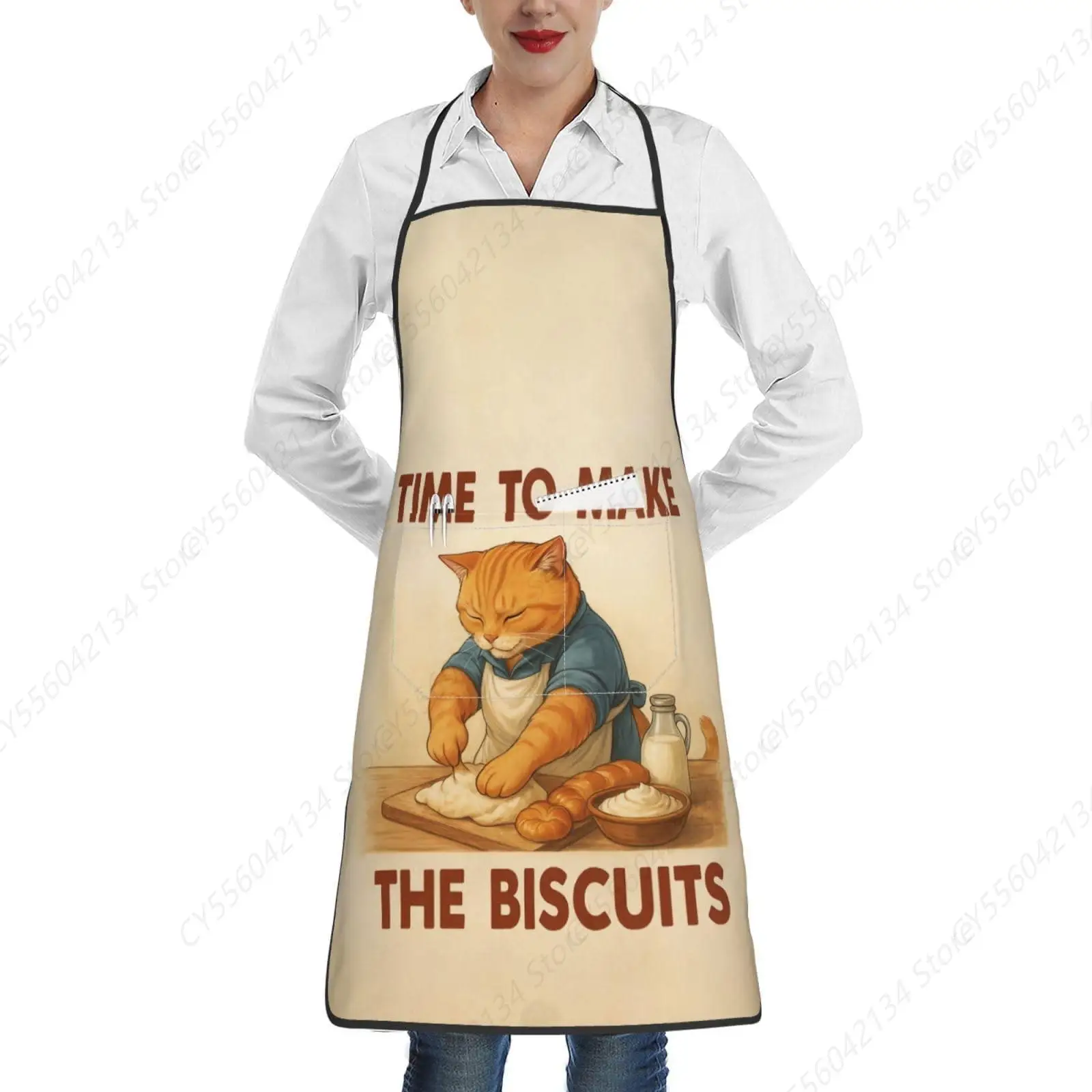 

Фартук Cute Cat Chef Baking «TIME To Make The Biscuits», забавные фартуки унисекс из полиэстера с карманом для выпечки на кухне, гриля