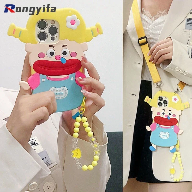 

Lovely Snot Girls Phone Cover For Samsung Galaxy Note 20 Ultra 10 Plus 9 8 Lite S10E Cover Bead Flower Bracelet + Lanyard Cases