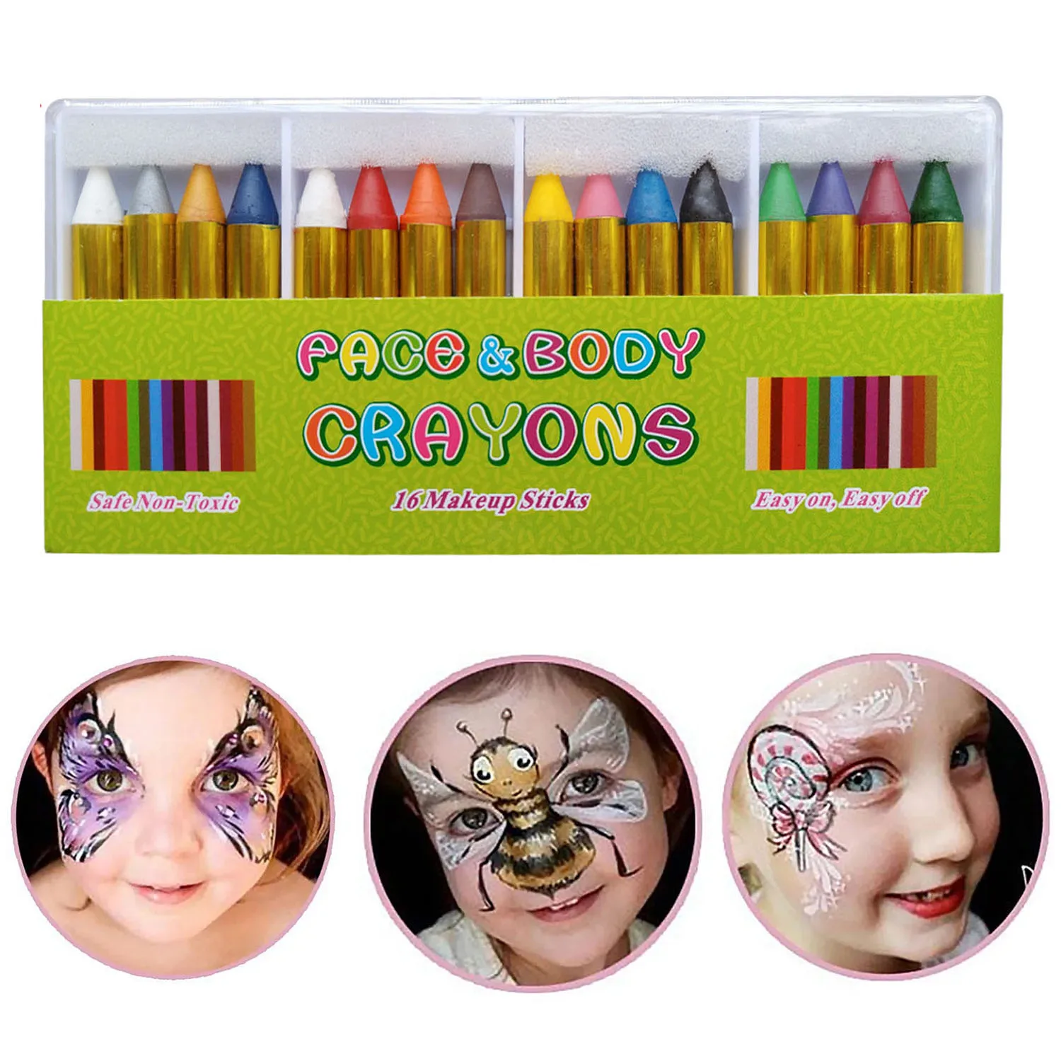 16 Colors Safe Non-toxic Face Body Painting Crayon Sticks Kit for Kids Child Toddlers Adult Football Carnival