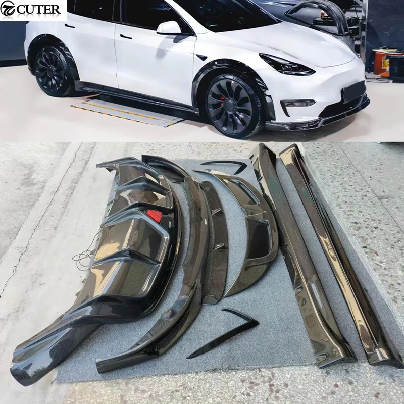 

Model Y Carbon Fiber Front Lip Rear Diffuser Side Skirts Rear Spoiler for Tesla Model Y Car body kit