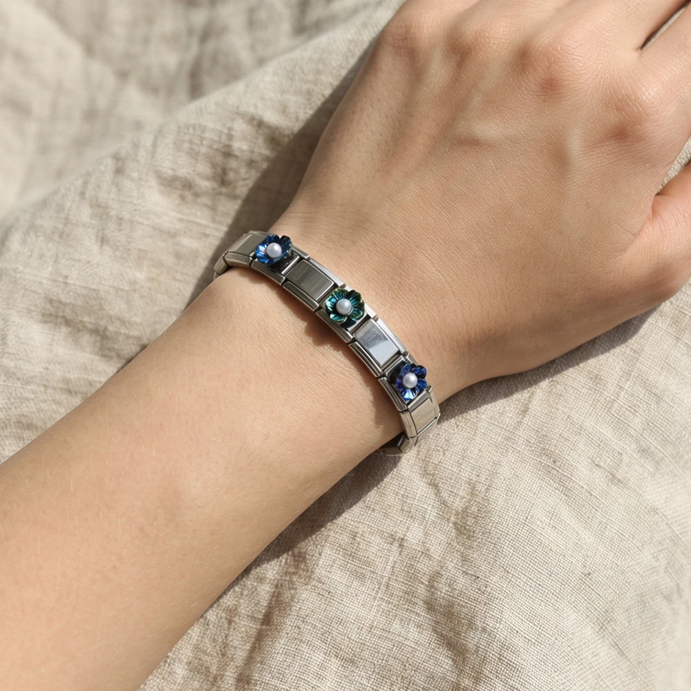 GEMOSA Design Modisches Blumen-Armband im italienischen Stil, passend für 9mm Edelstahl-Schmuckherstellung, DIY Damen Charm-Armband Geschenke 2026 – Detail 5