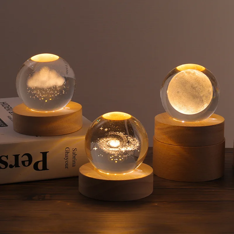 Aesthetic Moon Crystal Sphere Creative Clear Glass Galaxy Globe Night Light Crystal Ball Lamp Desktop Decoration Home Ornament