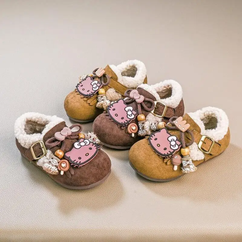 

Зимние хлопковые туфли Sanrio Hello Kitty для девочек, модные детские туфли с мультяшным принтом, на флисовой подкладке, сохраняющие тепло, пушистые, новый стиль