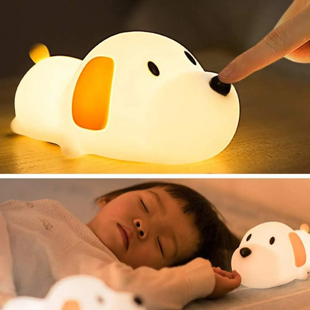 Night Light Dog Silicone Lamp LED Papa Puppy Animal Touch Sensor Night Lamp Children Kid Bedside Bedroom Decor Birthday Gifts