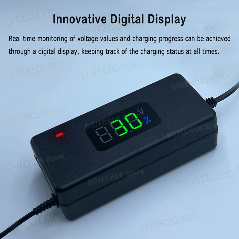 AC100-240V Digital-Display Lithium-Batterieladegerät 36V 42V / 48V 54.6V 2A Netzteiladapter DC-Stecker mit Lüfter EU US – Detail 2