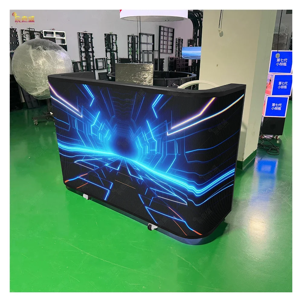 Mobile Club Cabina De  DJ Console Tafel Curved Facade Top Dance Stand Portable Table Exhibition Cabina LED DJ Booth Retail Store