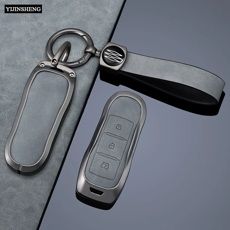 Zinc Alloy + Leather Car Key Case Cover Holder For Dongfeng Fengguang DFSK Glory 580 Fengon Ix5 Ix7 Seres 3 5 Sf5 2022 2024 view 4