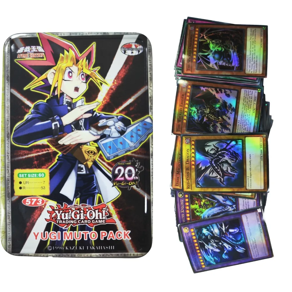 Yu GI Oh Card yugi แพ็คการ์ด3ใบสำรับการ์ดภาษาอังกฤษ TCG โฮโลแกรมการ์ดดวลเกมสีขาวทองพร้อมกล่องดีบุก