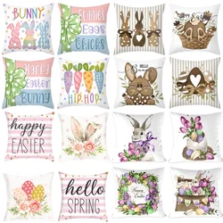 Happy Easter Cushion Cover Cute Bunny Eggs Pillow Cover Easter Rabbit Pillowcase Easter Decoration 2025 for Home Pillow Case