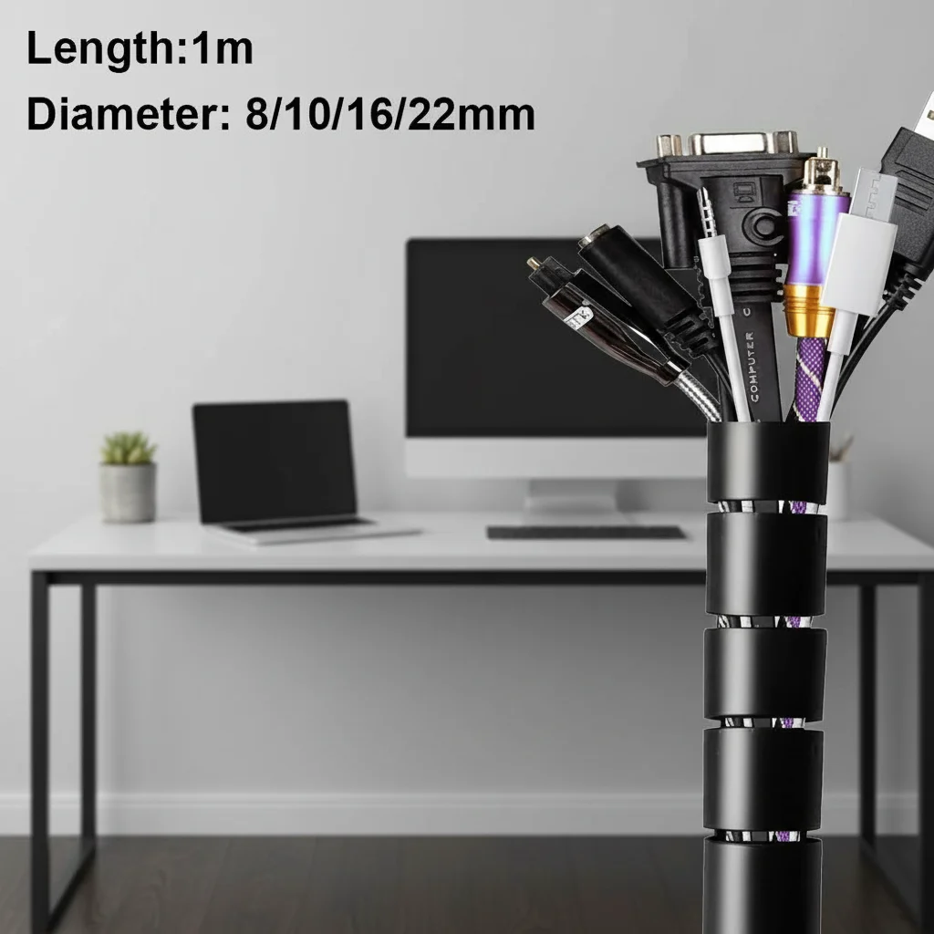 New Portable Durable High Quality 8/10/16/22mm Wire Protector Flexible Spiral Tube Line Organizer Cable Sleeve Cover