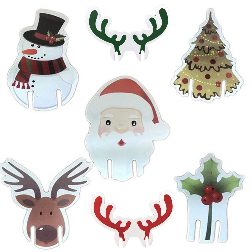 10 ชิ้นการ์ดถ้วยคริสต์มาสตกแต่งคริสต์มาสหมวกซานตา Xmas Tree Snowman แก้วไวน์ตกแต่ง Christmas Party Supplies