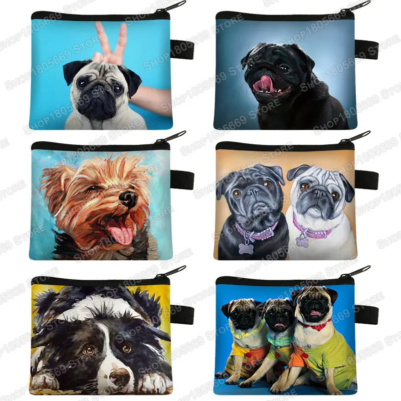 Monedero con patrón de perro Pug para mujer, Mini billetera con forma de Animal mascota, bolsa pequeña para llaves y tarjetas de crédito, pintalabios, regalo