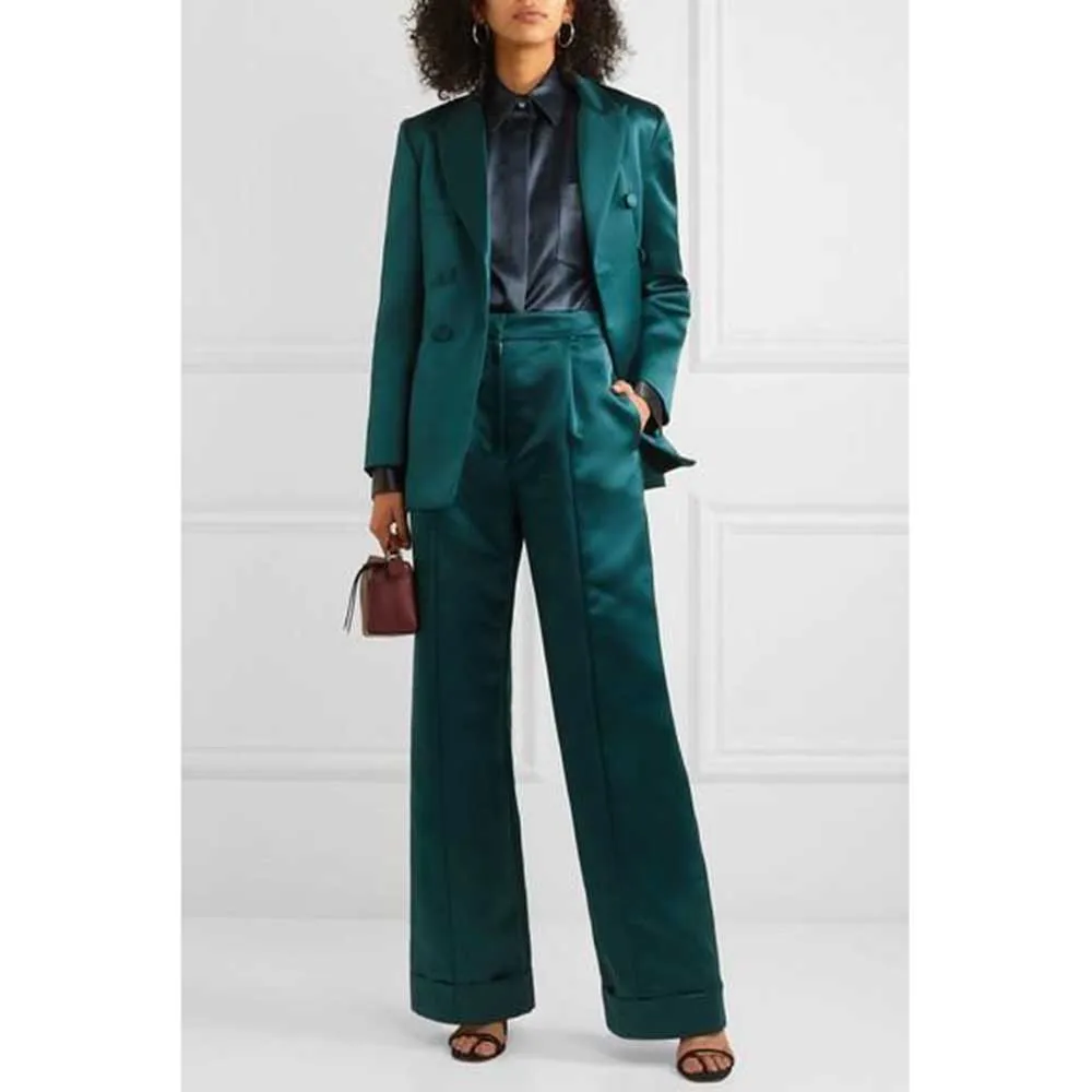 Fashion Chic Suits for Women Notch Lapel Double Breasted Two Piece Jacket Pants Female Clothing Office Lady Slim Fit Blazer Sets