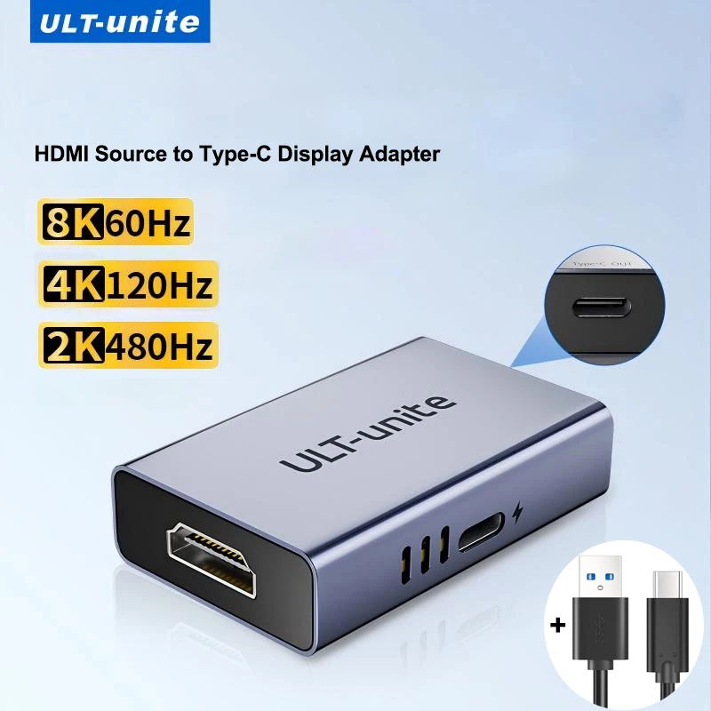 

8K60Hz HDMI 2.1 to USB-C Adapter, 4K120Hz HDMI Source to Type-C Dispaly for XREAL One/Air 2 Pro,Type C Monitor,Laptop,PS5,Xbox