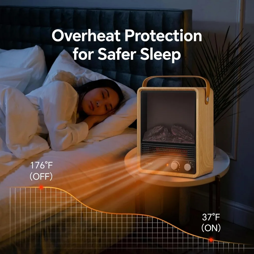 Shinic 電気暖炉ヒーター 屋内用、1500W 暖炉スペースヒーター、リアルな3D炎とパチパチ音、調整可能