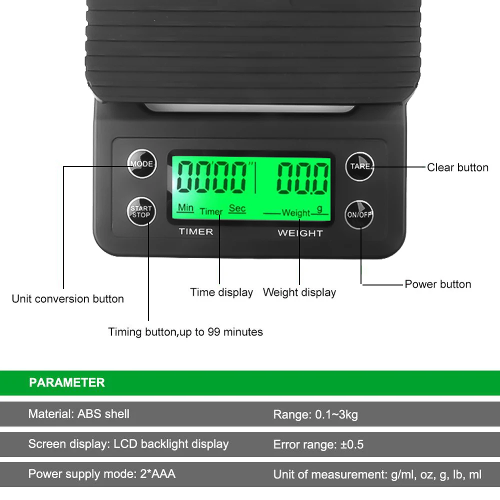 3kg/0.1g LCD Electronic Scales Food Coffee Balance Measuring Weight Portable Digital Baking Scale Kitchen Accessories Tools