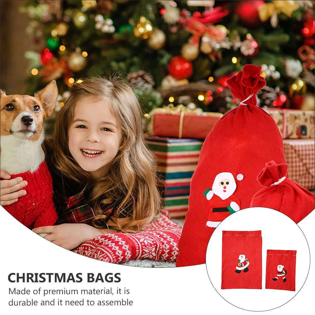 

2Pcs Christmas Santa Backpack Non-Woven Fabric Gift Bags Durable Reusable for Candy Snacks Storage Christmas Storage Pouches