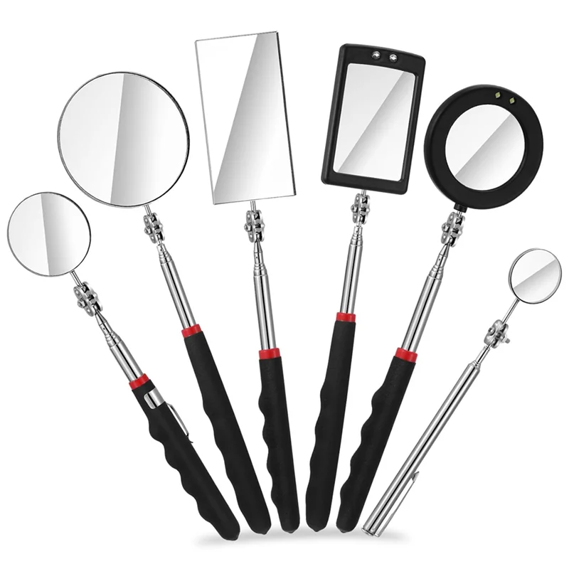 

AB34-6Pcs Светодиодное телескопическое инспекционное зеркало, выдвижной светодиодный механический зеркальный инструмент, выдвижное зеркало для обнаружения автомобиля