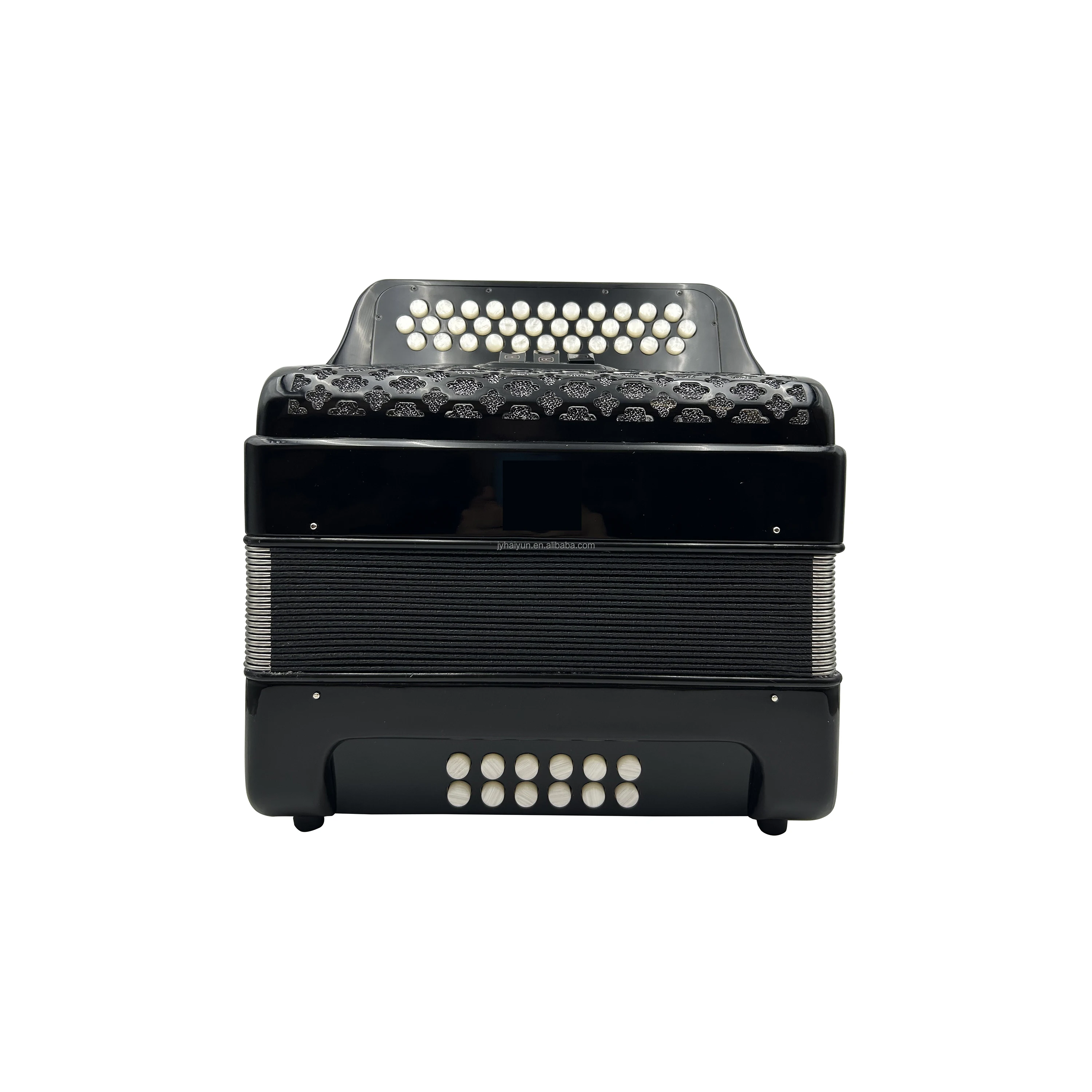 

Professional 34-Button 12-Bass 3-Register Accordion Instrument JB3412B Black Celluloid Diatonic Acordeon JB3412B