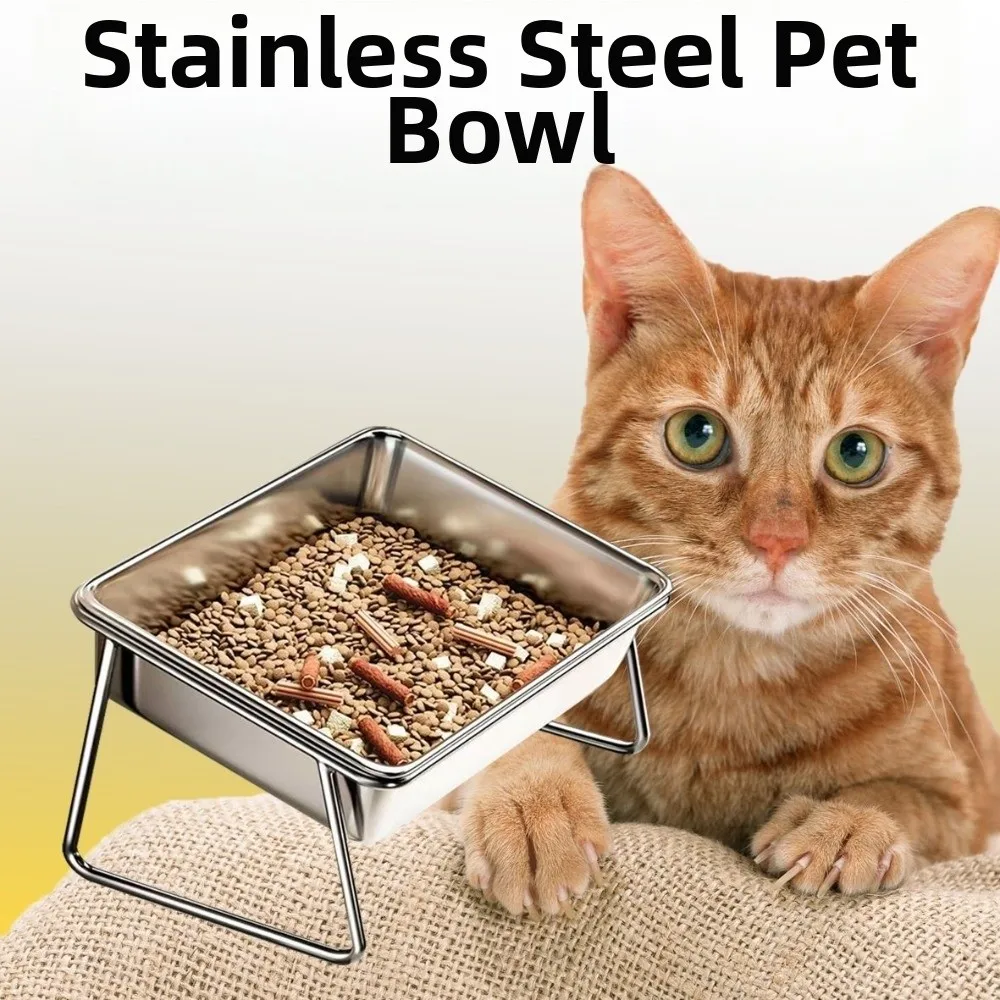 Neck Protection Heighten Dog Food Bowl Anti-tip With Stand Stainless Steel Pet Bowl Easy Clean Pet Feeder Pet Accessories