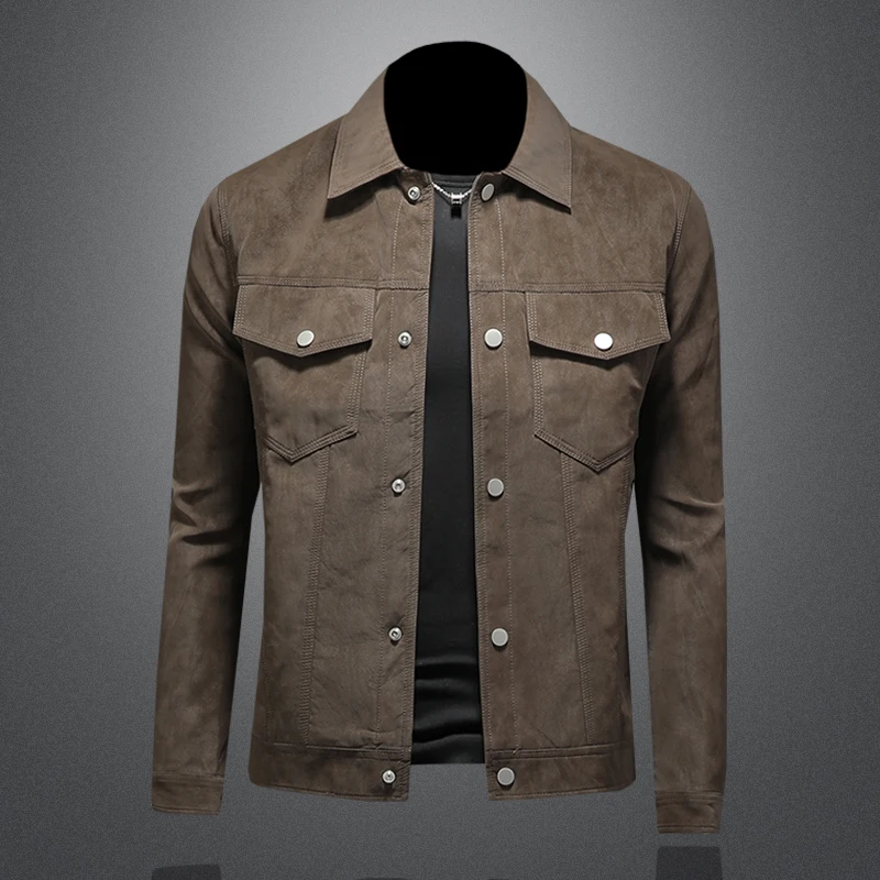 

2025 Autumn Winter Men's Motorcycle Leather Jacket Suede Casual Business Jacket Outdoor Social PU Jacket Streetwear Men Clothing