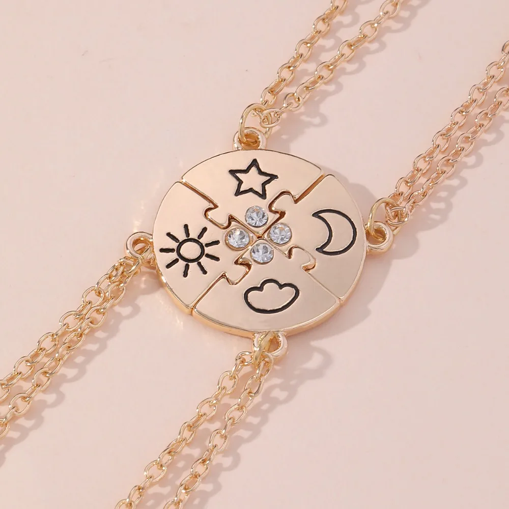 4pcs/set Rhinestone Best Friends Forever Necklace Necklace Combination Colorful Jigsaw BFF Necklace Splicing Jewelry Set