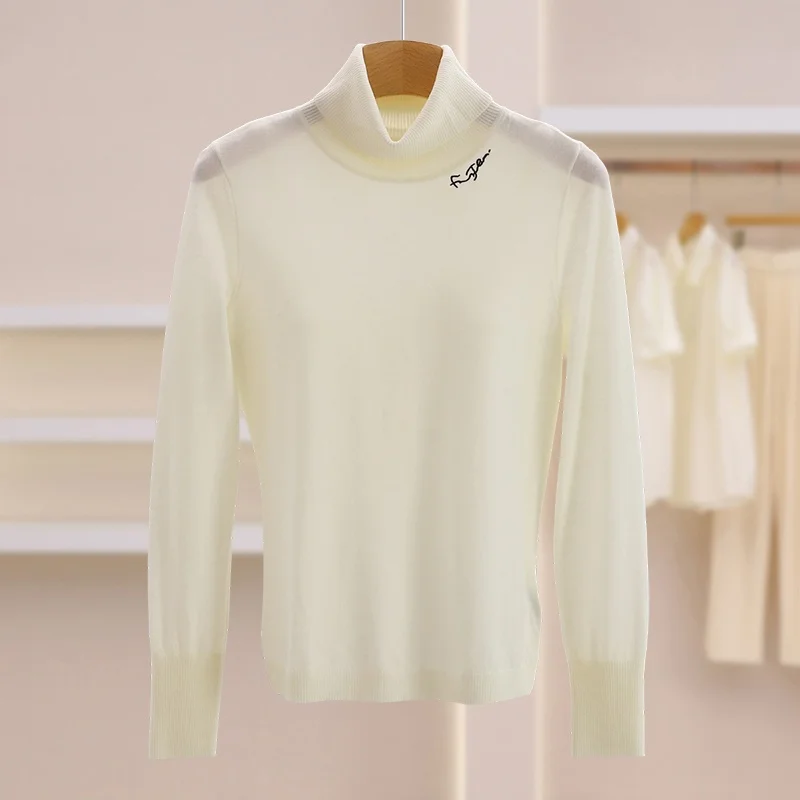 

Slim Fit Cashmere Sweater Layering Women's Fashion Spring 2026 Commute Style High Collar Long Sleeve Wool Blend Knitwear