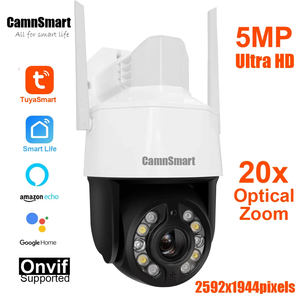 Tuya 5MP IP Wireless Camera 20X Optical Zoom WIFI  RJ45 Cable  Smart Life Support Onvif Alexa Google Home Ultra HD Outdoor Farm