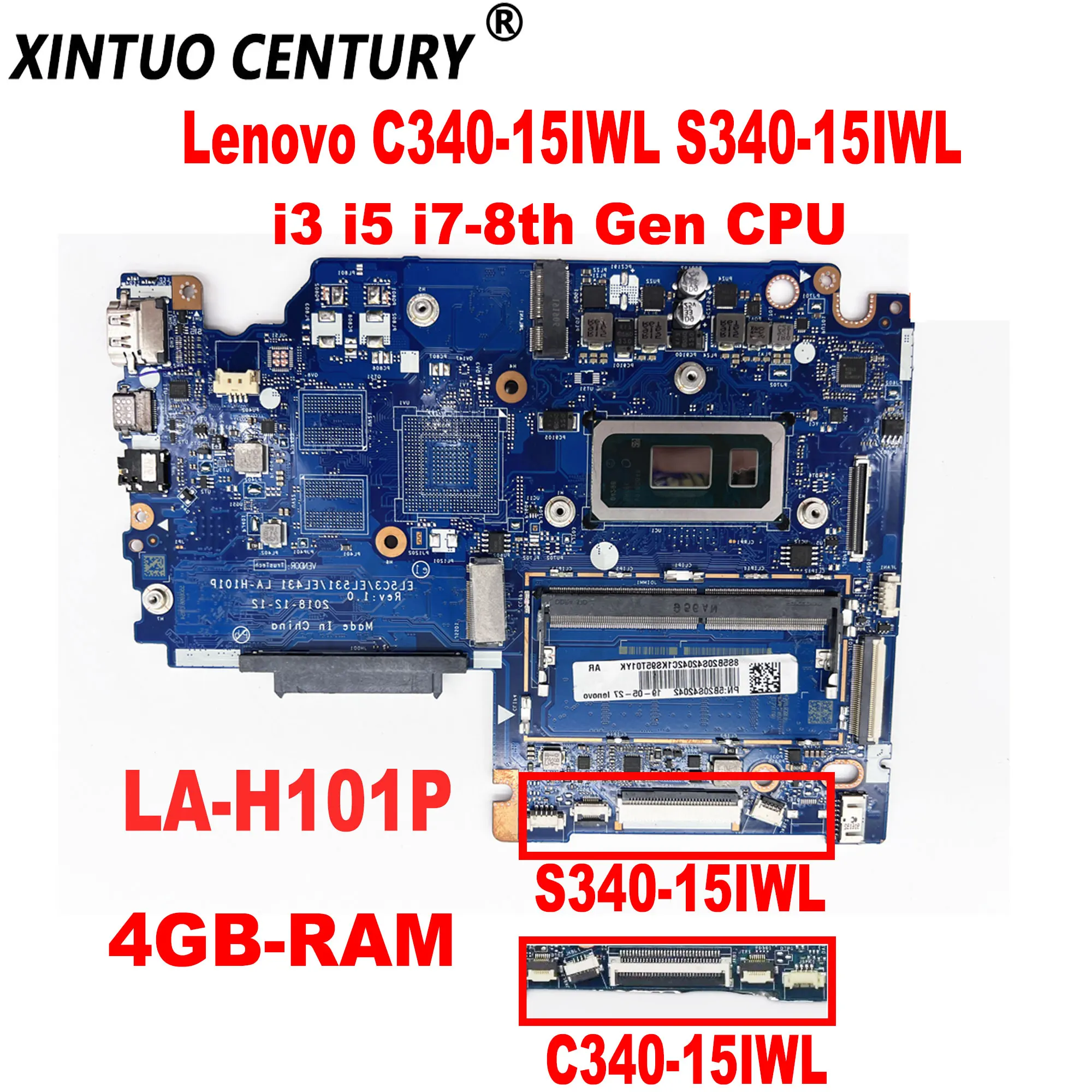 

EL5C3/EL531/EL431 LA-H101P for Lenovo C340-15IWL S340-15IWL Laptop Motherboard With i3 i5 i7-8th Gen CPU 4GB-RAM DDR4 100% Test