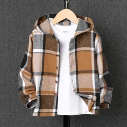 PatPat Kid Boy Hooded Plaid Long sleeves Shirt Jacket