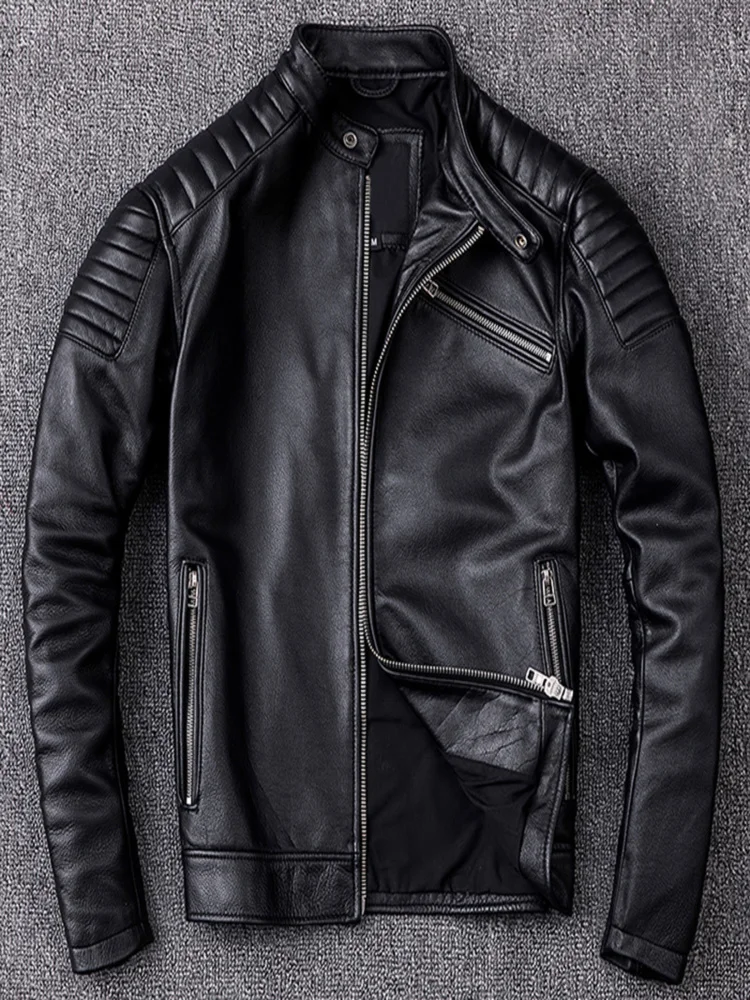 

New Motorcycle Style Men's Cowhide Genuine Leather Clothes,Fashion Black Motor Biker Jacket Cool Coat Plus Size 5XL