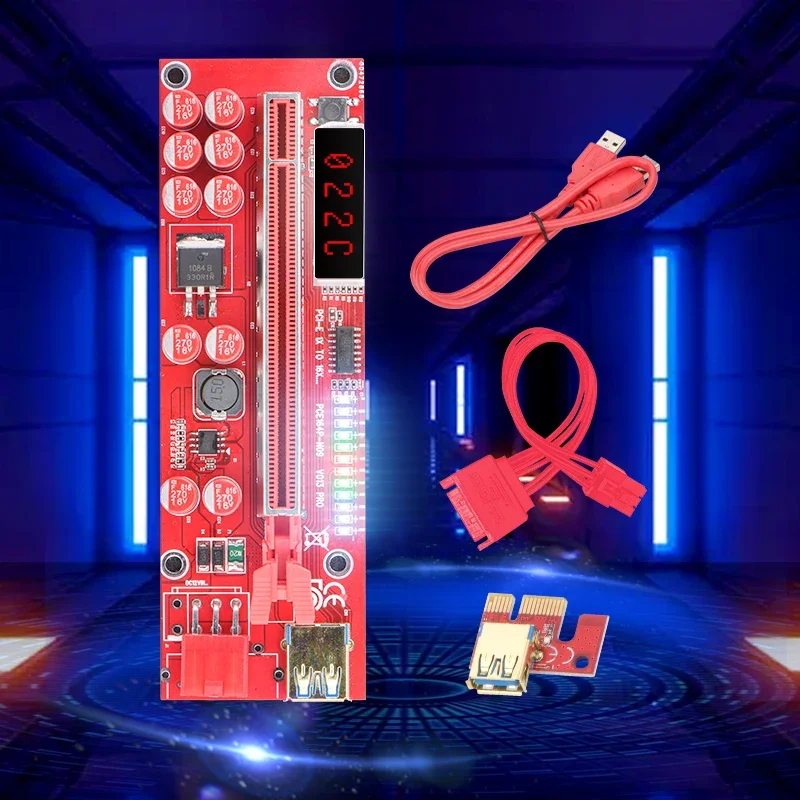 PCIE Riser 013 Pro PCI Express X16 6Pin USB 3.0 LED Temperatur für Bitcoin Miner Mining V013 Pro GPU Riser für Grafikkarte Riser