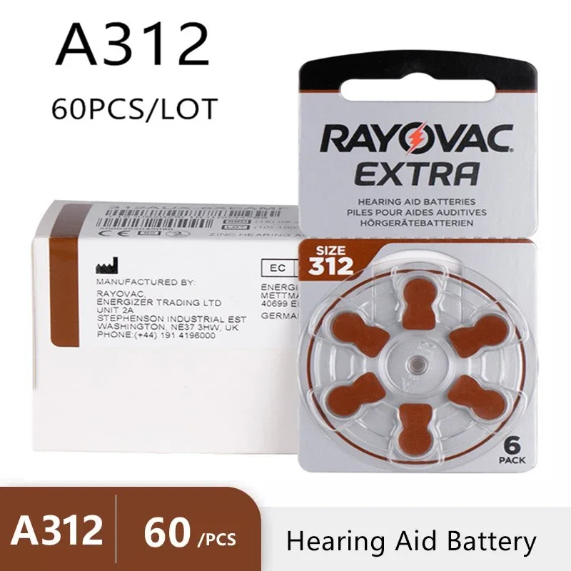 6PCS A312 Rayovac Extra Performance Hearing Aid Batteries 1.45V 312 312A A312 PR41 Zinc Air Battery For ITC RIC Hearing Aids