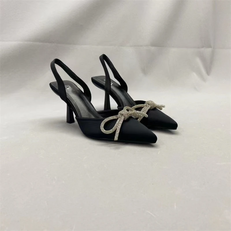 2024 Black High Heels Women Fashion Bow knot Pointed Sandals Heels Women Pumps Elegant Pumps Rose Blue Party Heeled Shoes