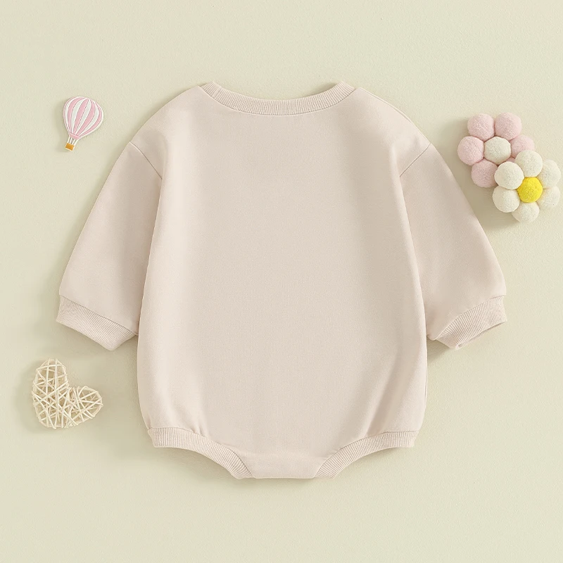 

Infant Girls Valentine s Day Heart Print Long Sleeve Crew Neck Sweatshirt Romper with Love Letter Design