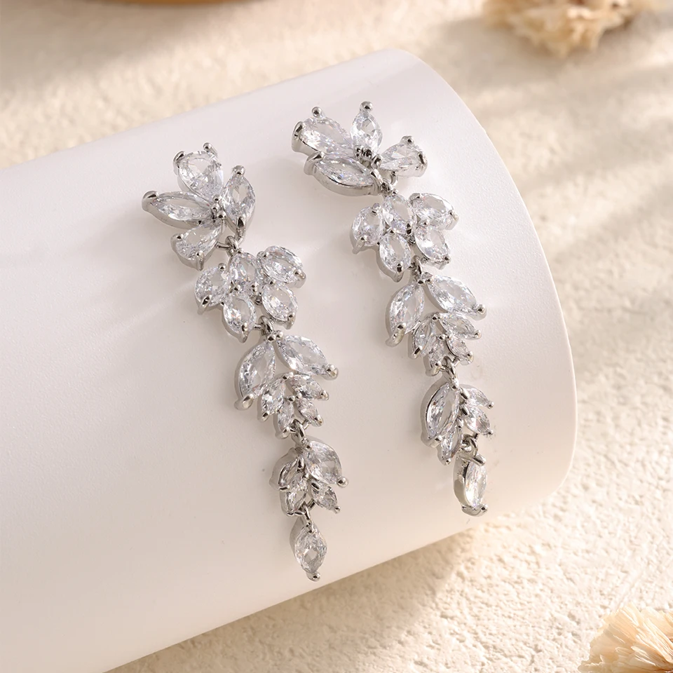 Luxury Pear Shape Marquise Zircon Bridal Earrings AAA Shiny CZ Long Drop Dangle Earring Wedding Jewelry