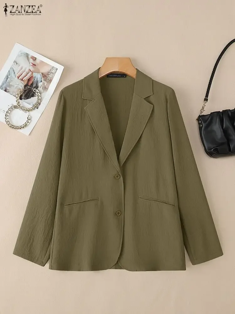 سترة أنيقة بأكمام طويلة من ZANZEA ملابس خارجية عصرية للسيدات لخريف 2025 أزرار غير رسمية معاطف خارجية للمكتب والشارع معاطف صلبة
