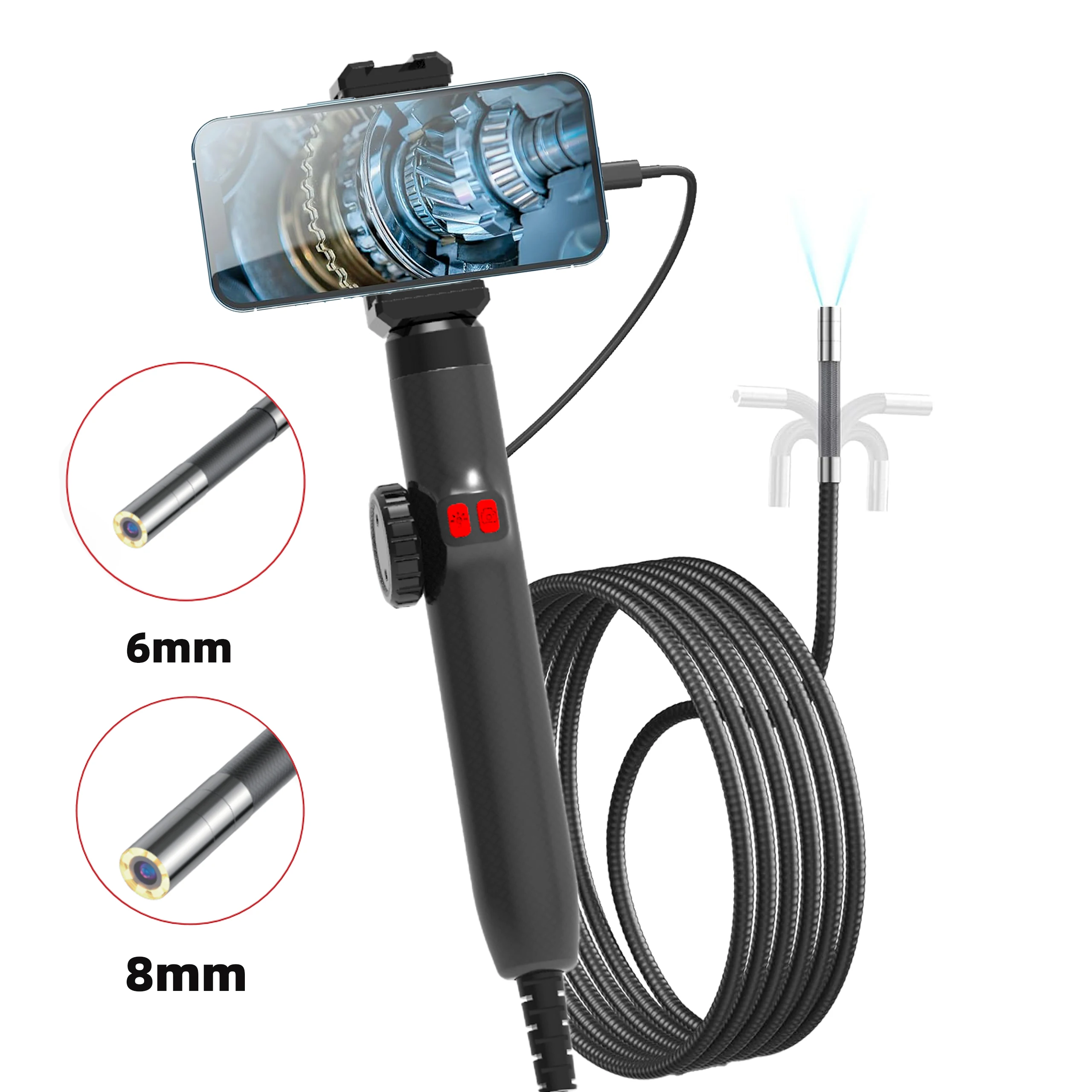 Two-Way 360° Articulating Borescope, 1080P Camera, endoscope with Light, IP67Waterproof Probe,  Endoscope with Android/iOS Phone