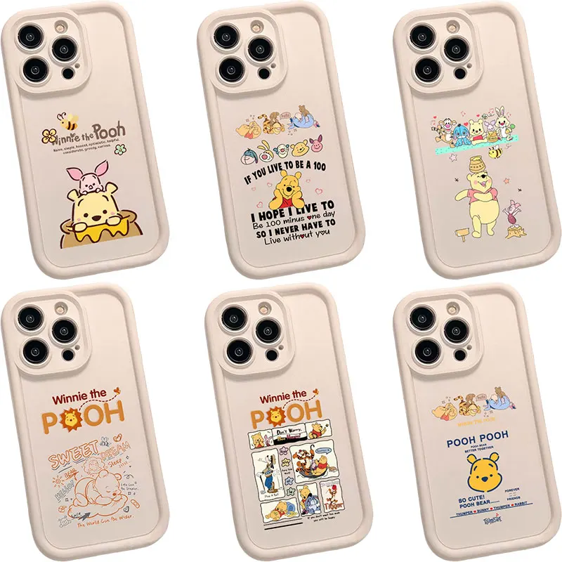 

Disney Winnie The Pooh Pure White Print Phone Case for IPhone 16 15 14 13 12 Pro Max Protection Shockproof Silicone Soft Cover