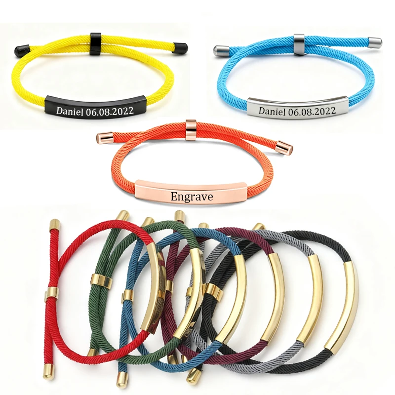 Personalized Multiple Colors Braided Rope Bracelet For Men Women Custom Engrave Name Date Adjusted Chain Jewelry Gift Daily Wear