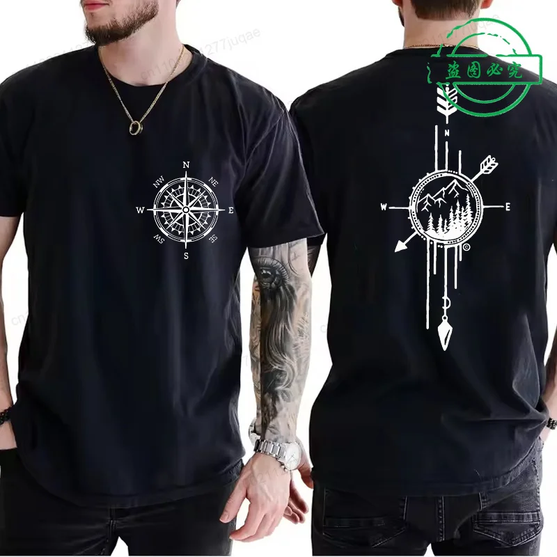 Men's Compass Graphic T-shirt Nature T-shirt Outdoors T Shirt Loose Summer O-neck Men T-shirt Camping Male Tops Tee Gifts