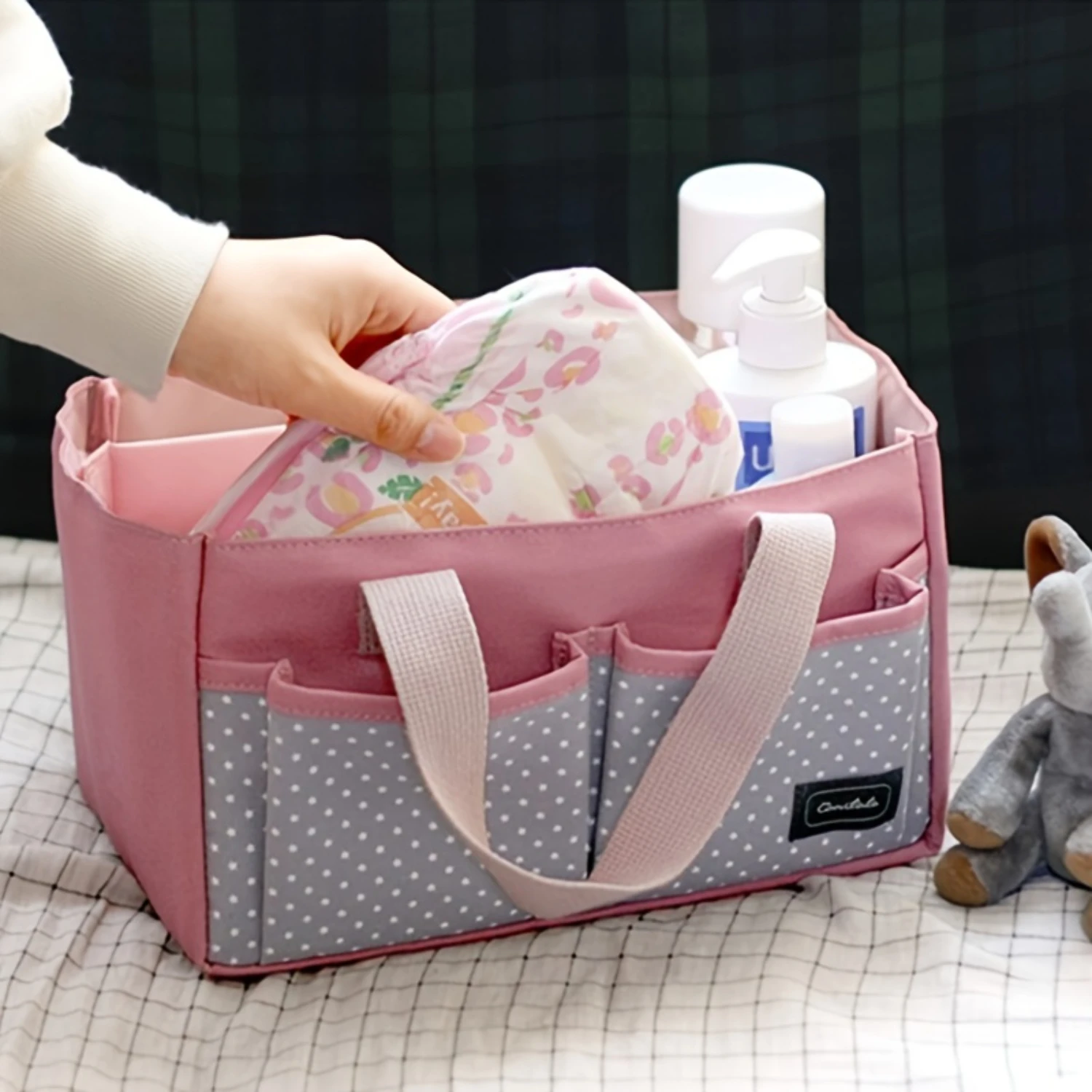 Diaper Caddy Organizer Basket, Portable Nursery Bin Tote Bag for Wipes, Bottles, Toys - Travel-Friendly Storage Solution!