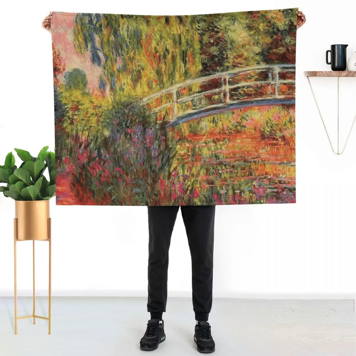 Monet The Japanese Bridge (The Water-Lily Pond, Water Irises) Throw Blanket Bed linens Large manga Blankets